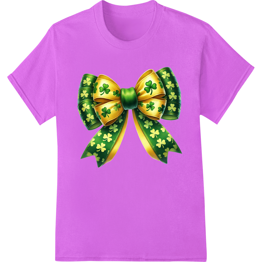 Festive Shamrock Bow DTF Print Heat Transfer | St. Patrick's on purple shirt - SUPERDTF-DTF Prints-DTF Transfers-Custom DTF Prints