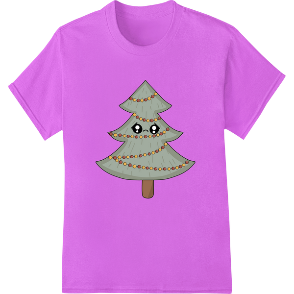 Whimsical Christmas Tree Heat Transfer: Festive DTF Print on purple shirt - SUPERDTF-DTF Prints-DTF Transfers-Custom DTF Prints