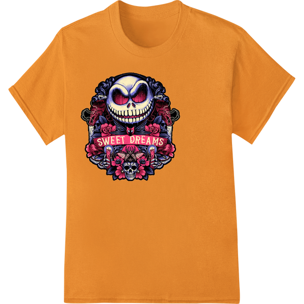 Haunting 'Sweet Dreams' Skull with Roses DTF Print on orange shirt - SUPERDTF-DTF Prints-DTF Transfers-Custom DTF Prints