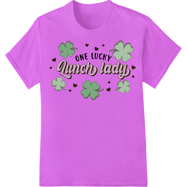 One Lucky Lunch Lady St. Patrick's Day DTF Print Transfer on purple shirt - SUPERDTF-DTF Prints-DTF Transfers-Custom DTF Prints