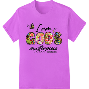 Unique high-quality t-shirt printing for I Am God's Masterpiece Christian Heat Transfer Design