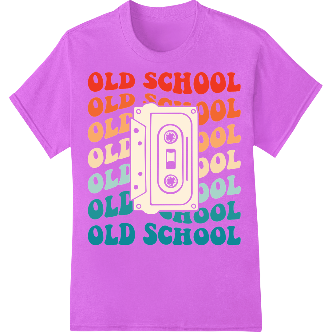 Vibrant 90s 'Old School' Retro DTF Print Heat Transfer on purple shirt - SUPERDTF-DTF Prints-DTF Transfers-Custom DTF Prints