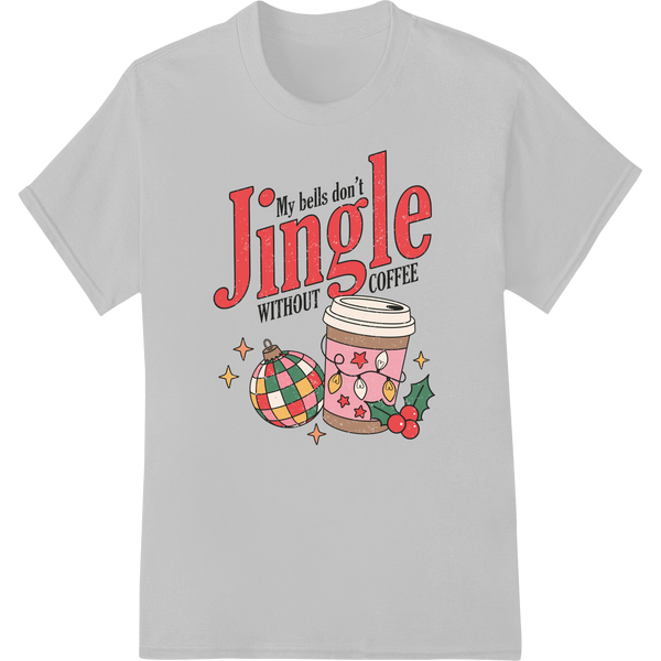 Retro Christmas Coffee Lover's Jingle Bells DTF Print on white shirt - SUPERDTF-DTF Prints-DTF Transfers-Custom DTF Prints