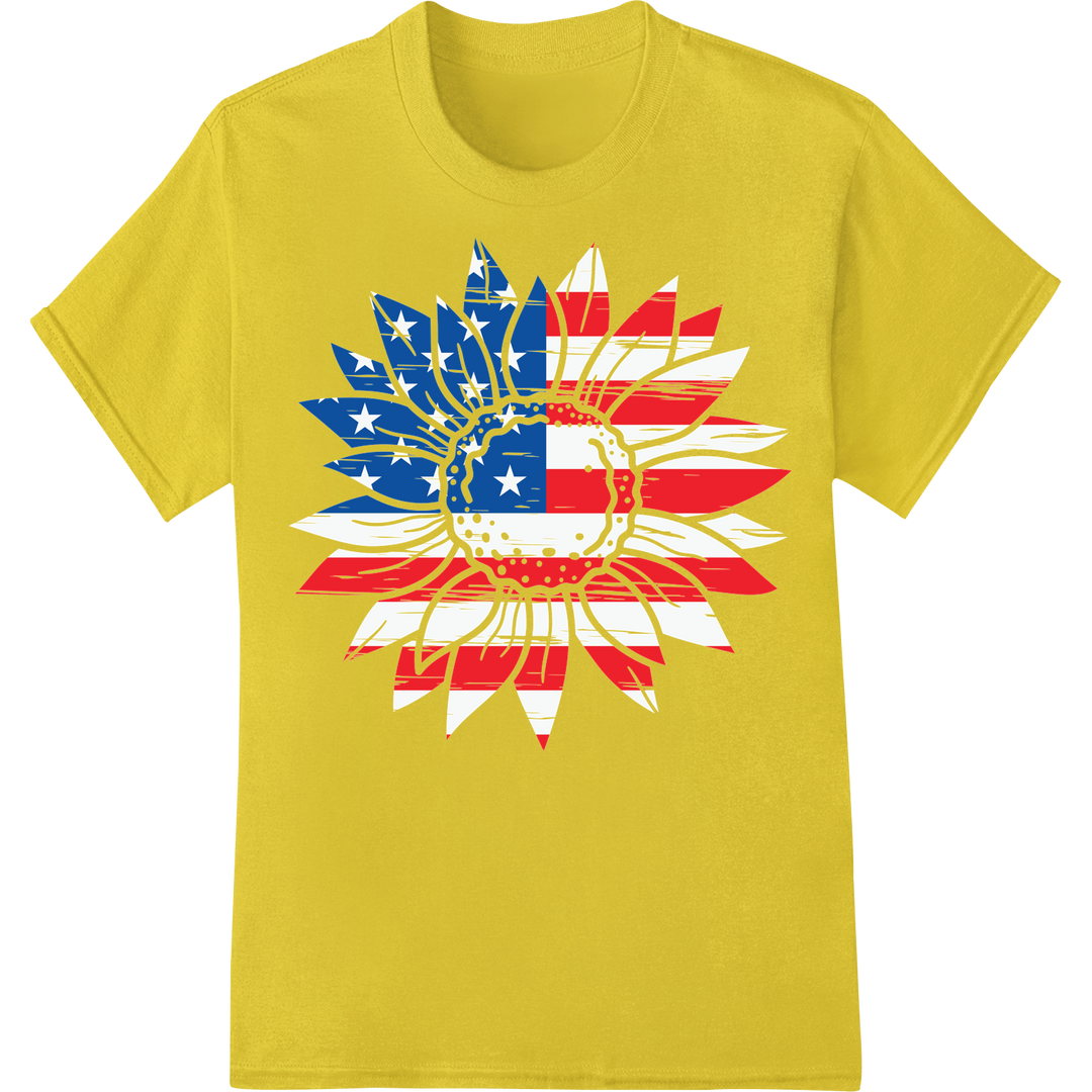 Bold Patriotic Starburst Flag DTF Print Heat Transfer on yellow shirt - SUPERDTF-DTF Prints-DTF Transfers-Custom DTF Prints