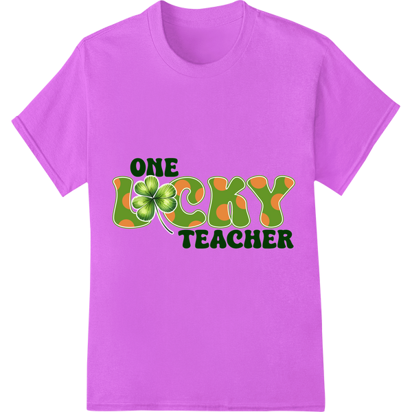 Luck of the Irish: ONE LUCKY TEACHER St. Patrick's Day DTF Print on purple shirt - SUPERDTF-DTF Prints-DTF Transfers-Custom DTF Prints