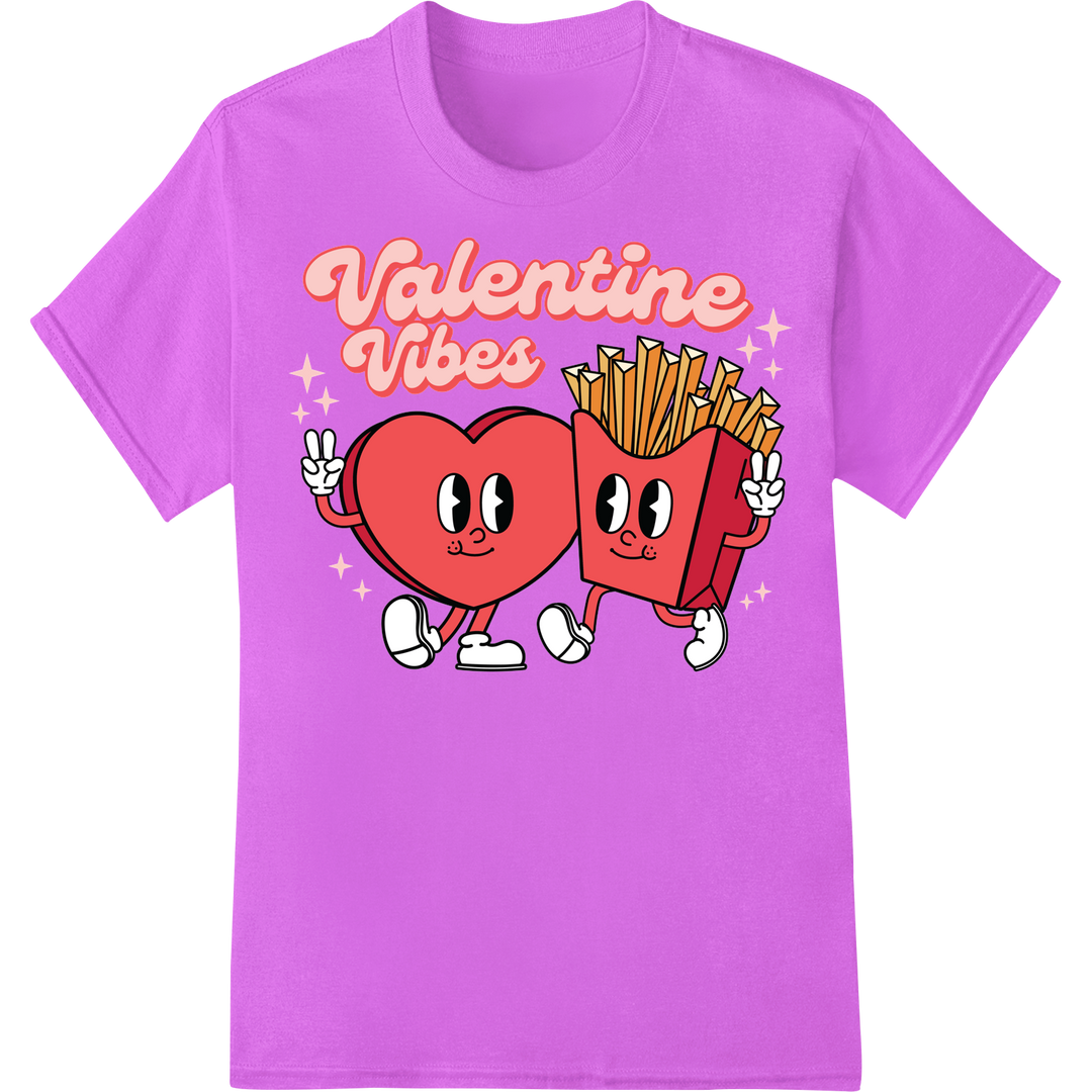 Groovy Valentine Vibes: Cute Cartoon French Fry Love on purple shirt - SUPERDTF-DTF Prints-DTF Transfers-Custom DTF Prints