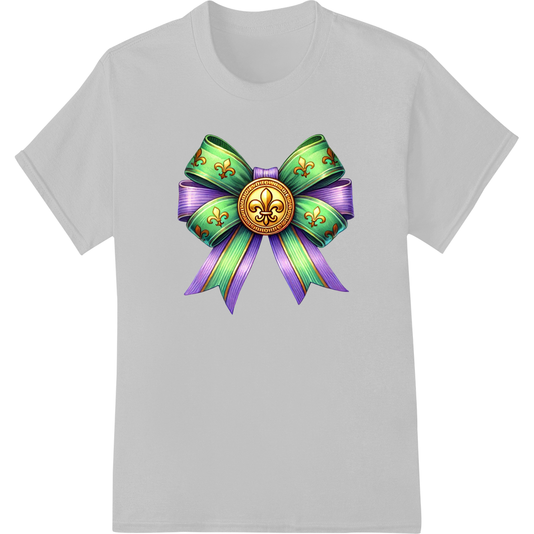 Fleur de Lis Mardi Gras Bow - Festive DTF Print Heat Transfer on white shirt - SUPERDTF-DTF Prints-DTF Transfers-Custom DTF Prints