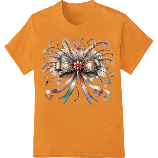 Vibrant Mardi Gras Feather Bow DTF Print | Carnival Design on orange shirt - SUPERDTF-DTF Prints-DTF Transfers-Custom DTF Prints