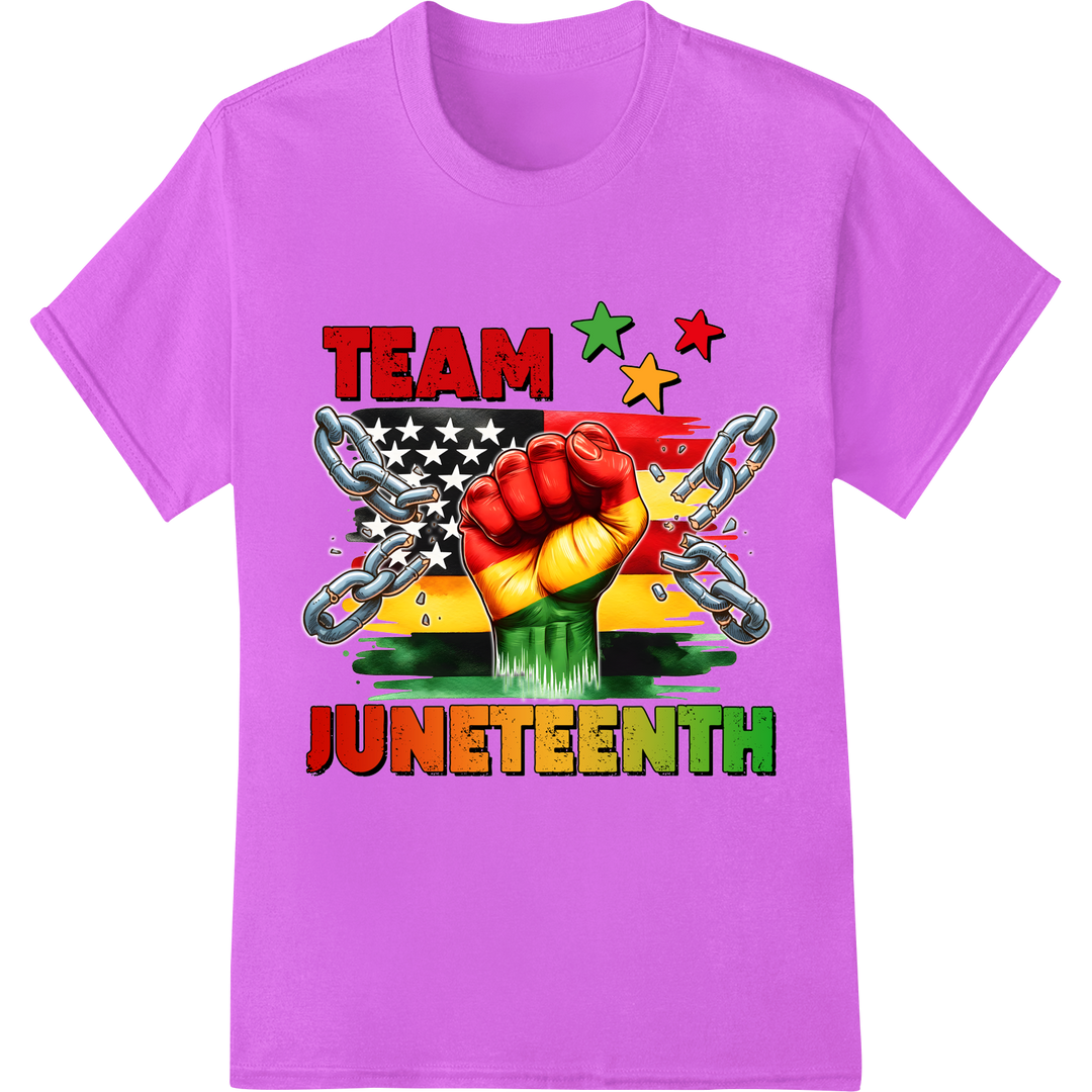 Bold 'Team Juneteenth' DTF Print | Celebrate Freedom & Justice on purple shirt - SUPERDTF-DTF Prints-DTF Transfers-Custom DTF Prints