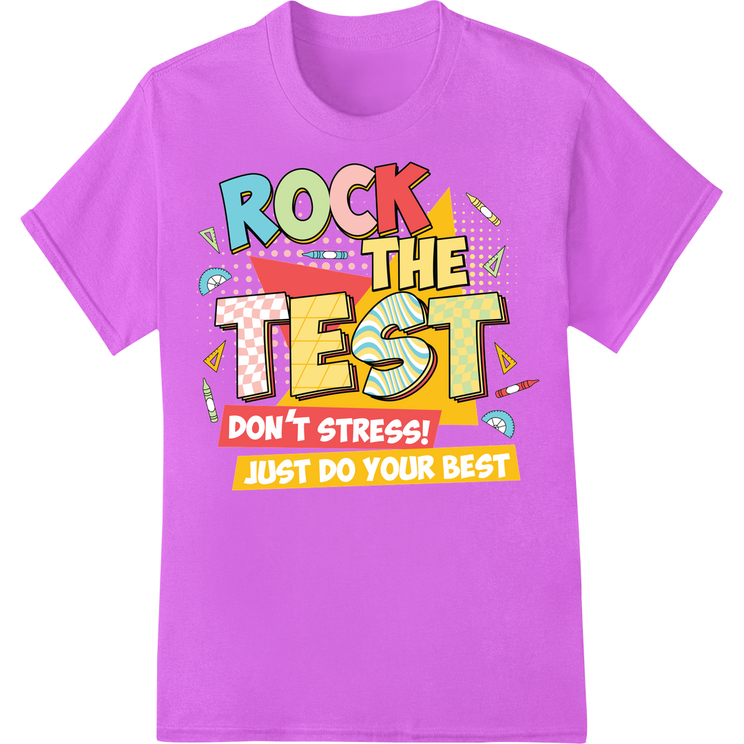 Rock the Test: Motivate Students with Bold DTF Print on purple shirt - SUPERDTF-DTF Prints-DTF Transfers-Custom DTF Prints