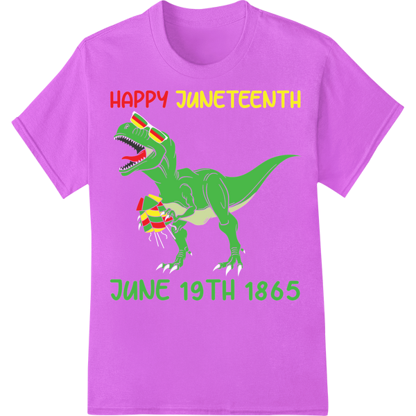 Vibrant Juneteenth Dinosaur DTF Print Heat Transfer on purple shirt - SUPERDTF-DTF Prints-DTF Transfers-Custom DTF Prints