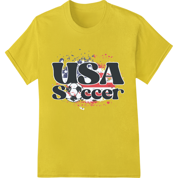 Bold USA Soccer Heat Transfer: Show Your Pride! on yellow shirt - SUPERDTF-DTF Prints-DTF Transfers-Custom DTF Prints