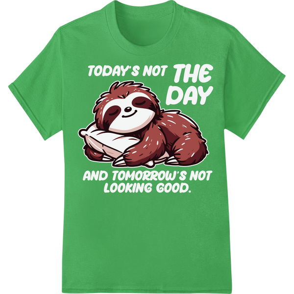 Adorable Sleepy Sloth DTF Print Heat Transfer | Cute Animal on green shirt - SUPERDTF-DTF Prints-DTF Transfers-Custom DTF Prints