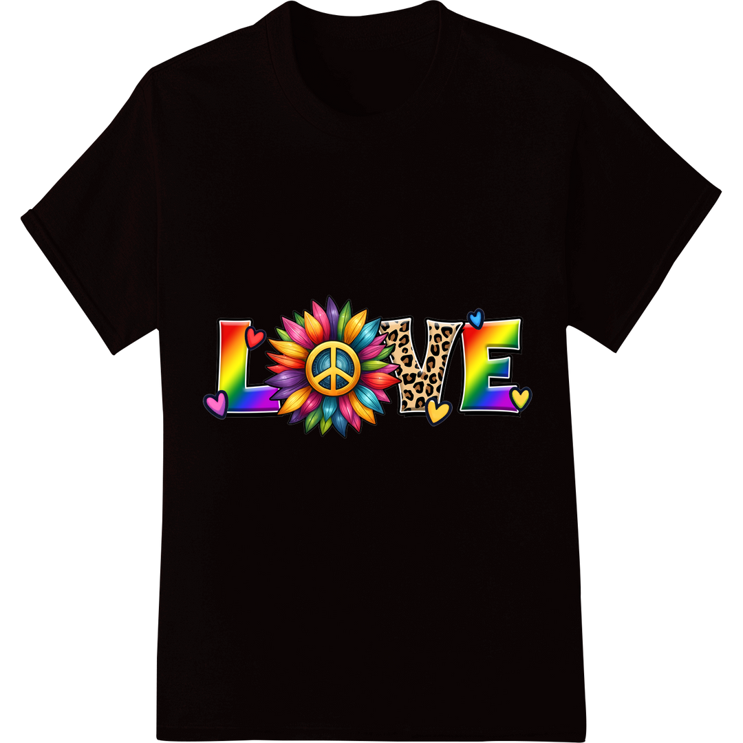 Vibrant Rainbow Flower 'LOVE' LGBT Pride DTF Print Transfer on black shirt - SUPERDTF-DTF Prints-DTF Transfers-Custom DTF Prints