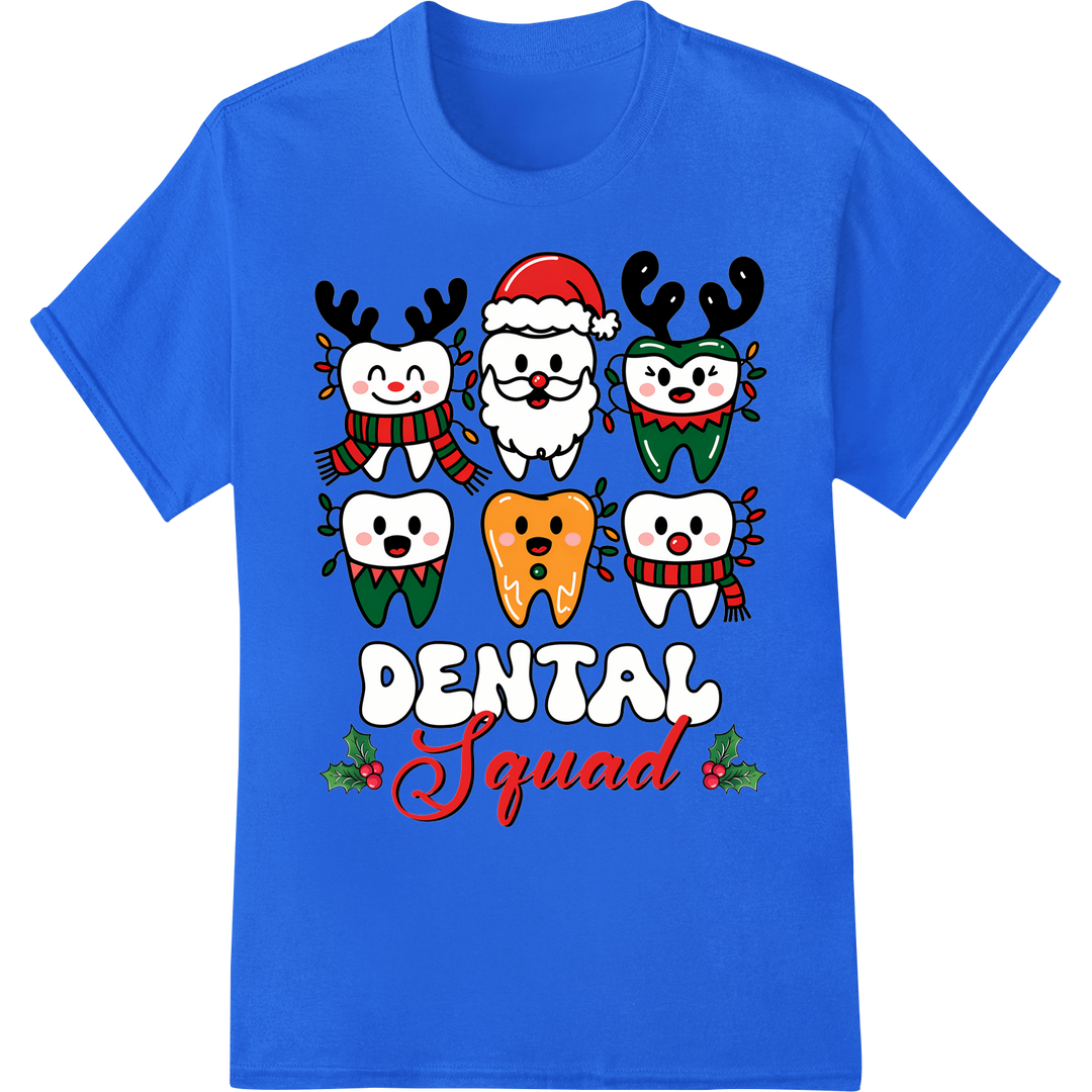 Festive Dental Squad: Adorable Christmas DTF Print Transfer on blue shirt - SUPERDTF-DTF Prints-DTF Transfers-Custom DTF Prints