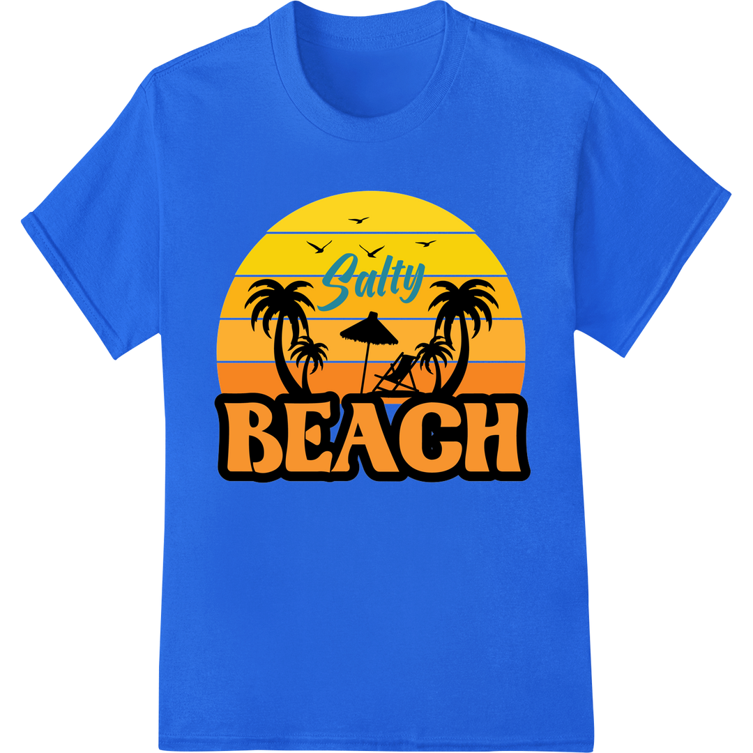 Salty Beach Sunset: Tropical DTF Print Heat Transfer on blue shirt - SUPERDTF-DTF Prints-DTF Transfers-Custom DTF Prints