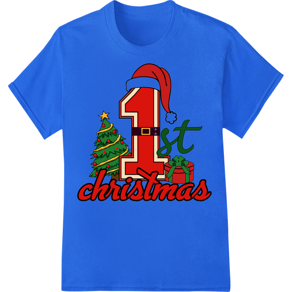 Adorable '1st Christmas' Heat Transfer for Baby's Holiday on blue shirt - SUPERDTF-DTF Prints-DTF Transfers-Custom DTF Prints