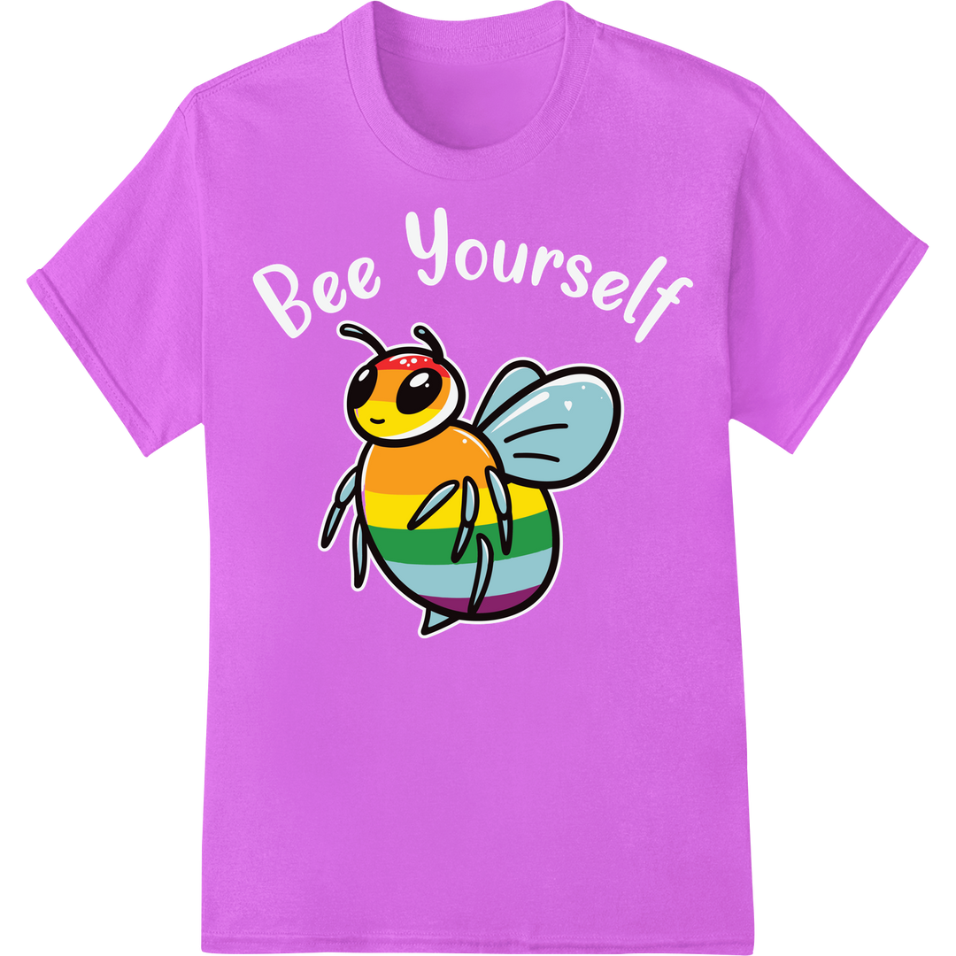 Vibrant LGBTQ+ Pride Bee DTF Print | Colorful & Bold on purple shirt - SUPERDTF-DTF Prints-DTF Transfers-Custom DTF Prints