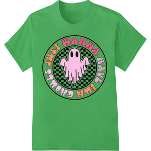 Unique apparel decoration for Spooky Pink Ghost on Checkered Background DTF Transfer