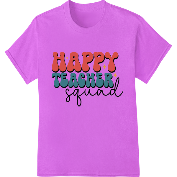 Retro 'Happy Teacher Squad' DTF Print Heat Transfer | Teacher Gift on purple shirt - SUPERDTF-DTF Prints-DTF Transfers-Custom DTF Prints