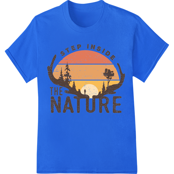 Step Into Nature's Embrace: Rustic Camping DTF Transfer Print on blue shirt - SUPERDTF-DTF Prints-DTF Transfers-Custom DTF Prints