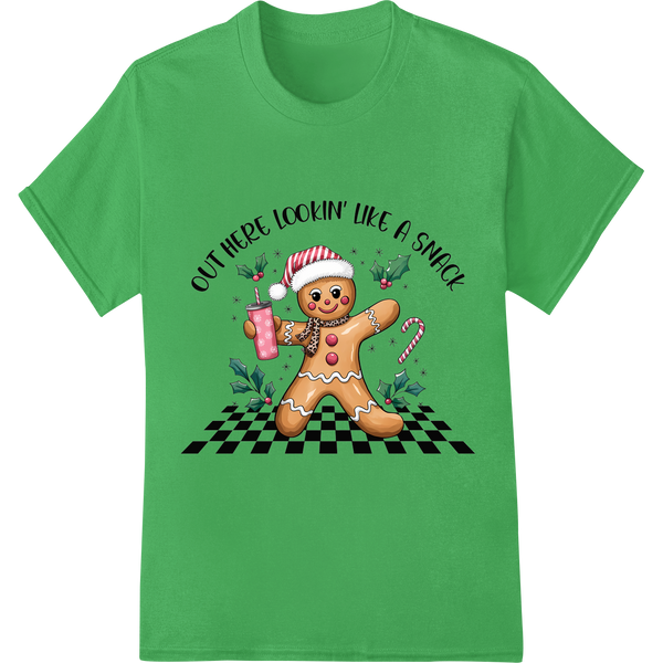 Sassy Gingerbread Man Funny Christmas DTF Print Transfer on green shirt - SUPERDTF-DTF Prints-DTF Transfers-Custom DTF Prints