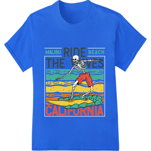 Ride the Waves in Malibu: Skeleton Surfer Beach Design made with premium garment printing