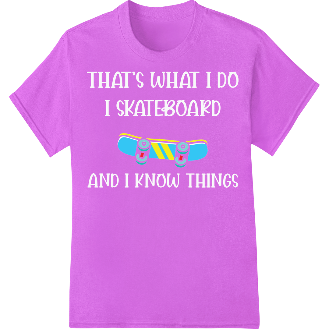 Bold Skateboard Logo DTF Print Heat Transfer | Vibrant Style on purple shirt - SUPERDTF-DTF Prints-DTF Transfers-Custom DTF Prints