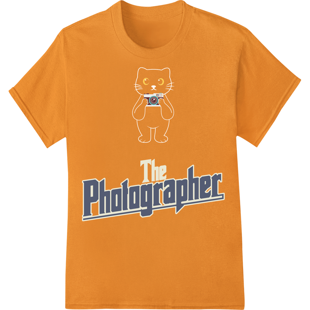 Bold 'The Photographer' Wordart DTF Print Heat Transfer on orange shirt - SUPERDTF-DTF Prints-DTF Transfers-Custom DTF Prints