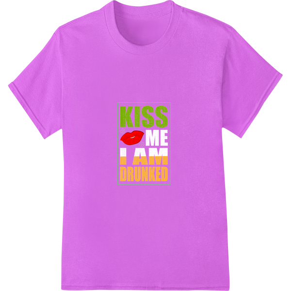 Cheeky St. Patrick's Day "KISS ME I AM DRUNKED" DTF Print on purple shirt - SUPERDTF-DTF Prints-DTF Transfers-Custom DTF Prints