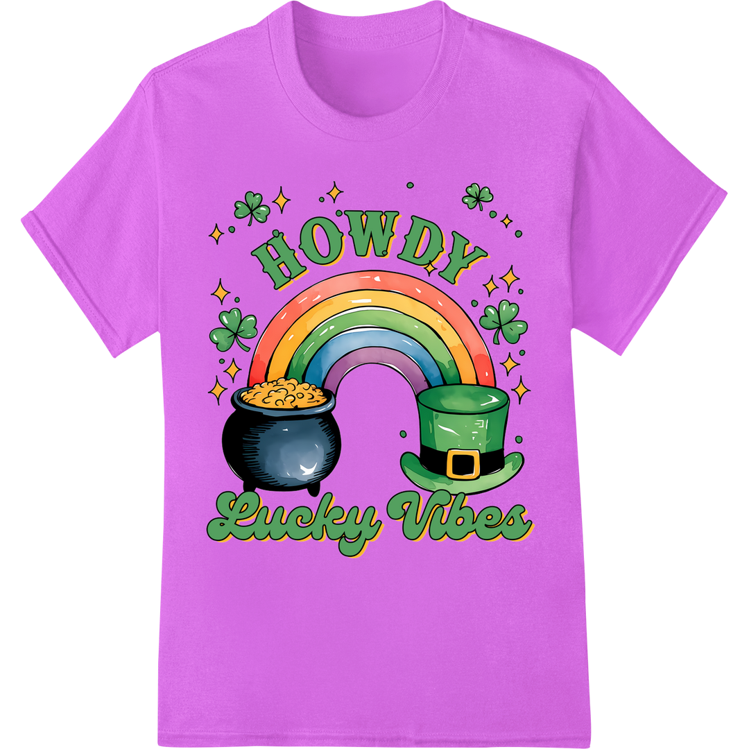 HOWDY Lucky Vibes: St. Patrick's Day DTF Print Transfer on purple shirt - SUPERDTF-DTF Prints-DTF Transfers-Custom DTF Prints