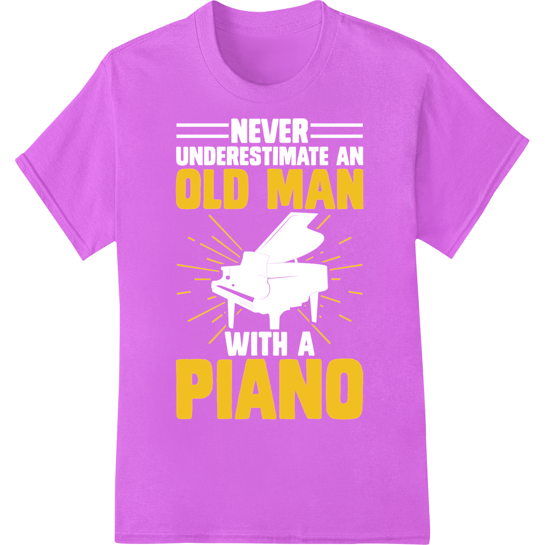 Vintage 'OLD MAN PIANO' Music Lover DTF Print Heat Transfer on purple shirt - SUPERDTF-DTF Prints-DTF Transfers-Custom DTF Prints