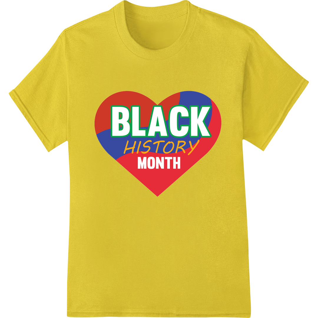 Vibrant Heart-Shaped Black History Month DTF Print Transfer on yellow shirt - SUPERDTF-DTF Prints-DTF Transfers-Custom DTF Prints