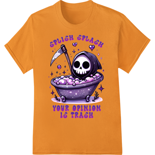 Sassy Skeleton 'Splish Splash' DTF Halloween Heat Transfer on orange shirt - SUPERDTF-DTF Prints-DTF Transfers-Custom DTF Prints