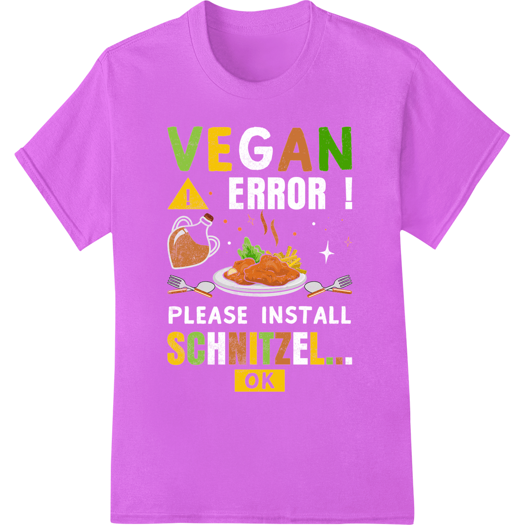 Vegan Schnitzel OK: Quirky DTF Print Heat Transfer on purple shirt - SUPERDTF-DTF Prints-DTF Transfers-Custom DTF Prints