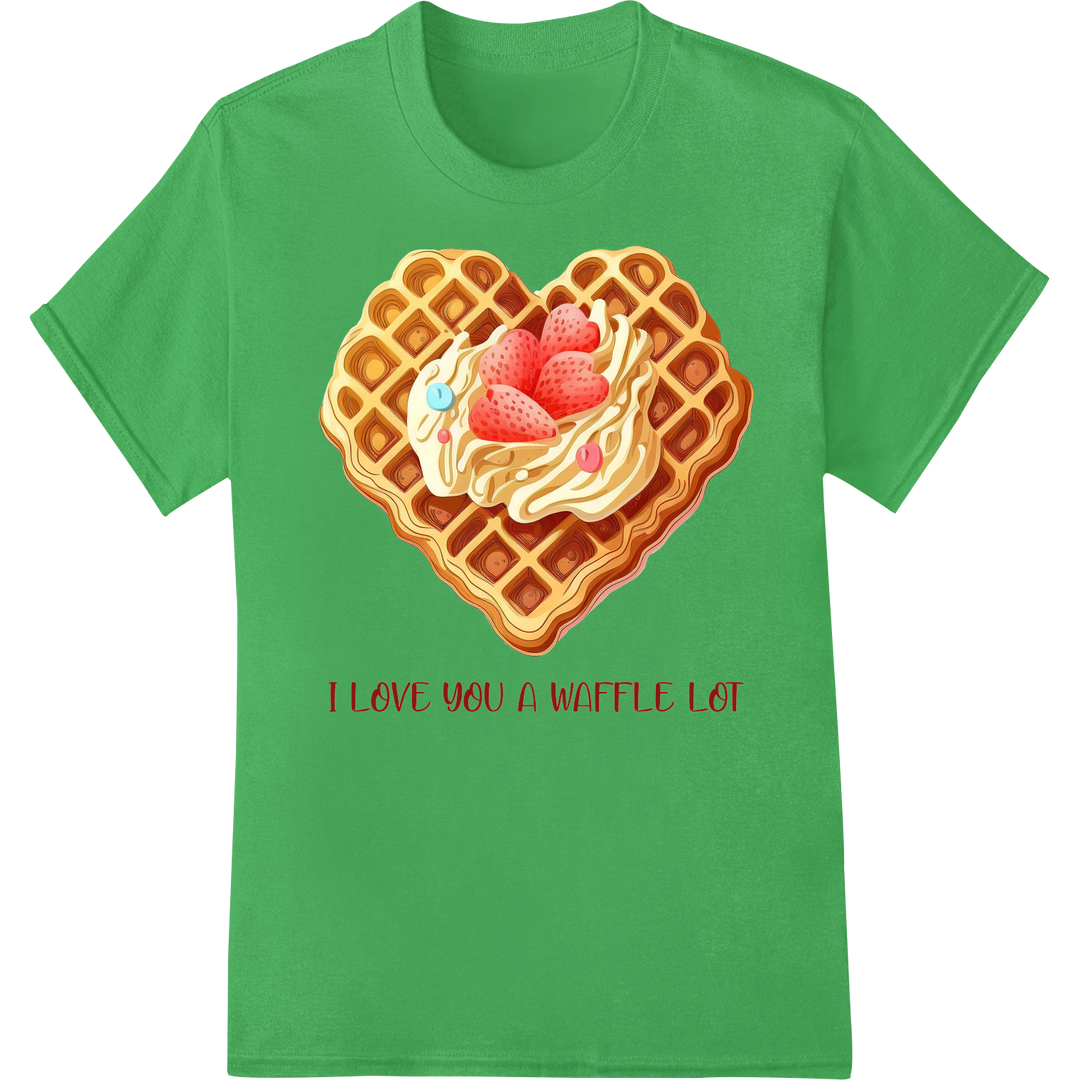 I Love You a Waffle Lot Cute Pun Valentine's DTF Transfer on green shirt - SUPERDTF-DTF Prints-DTF Transfers-Custom DTF Prints