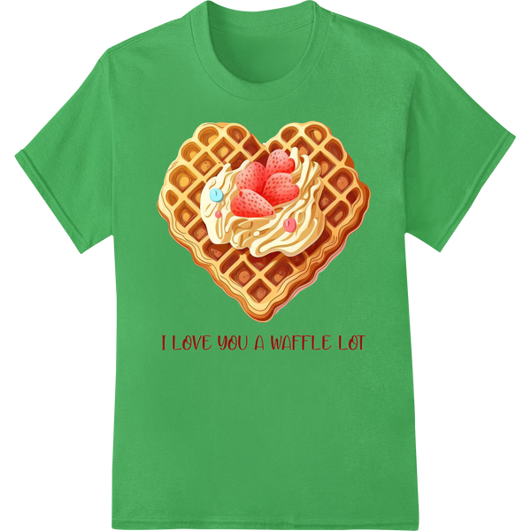 I Love You a Waffle Lot Cute Pun Valentine's DTF Transfer on green shirt - SUPERDTF-DTF Prints-DTF Transfers-Custom DTF Prints