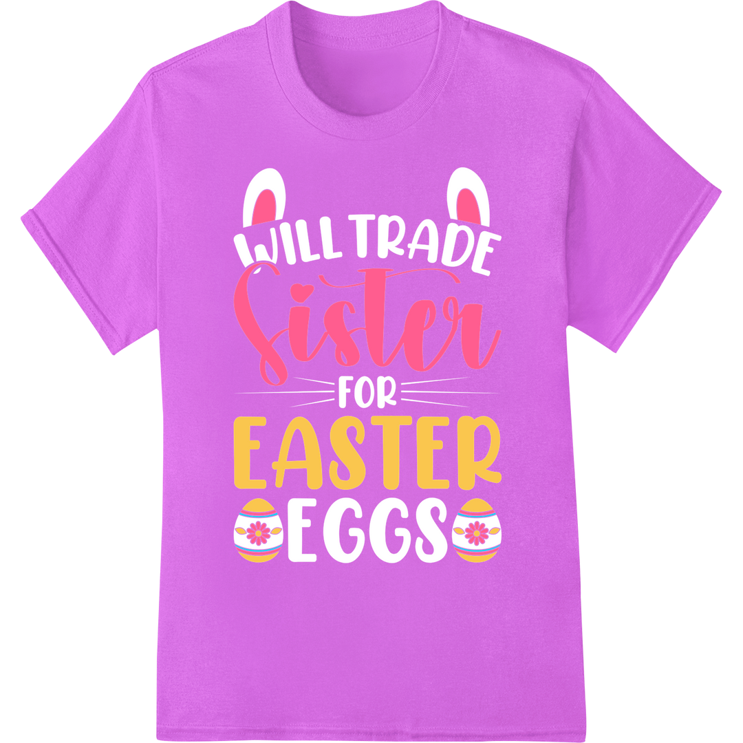 Stylish Sister Easter Typography DTF Print Heat Transfer on purple shirt - SUPERDTF-DTF Prints-DTF Transfers-Custom DTF Prints