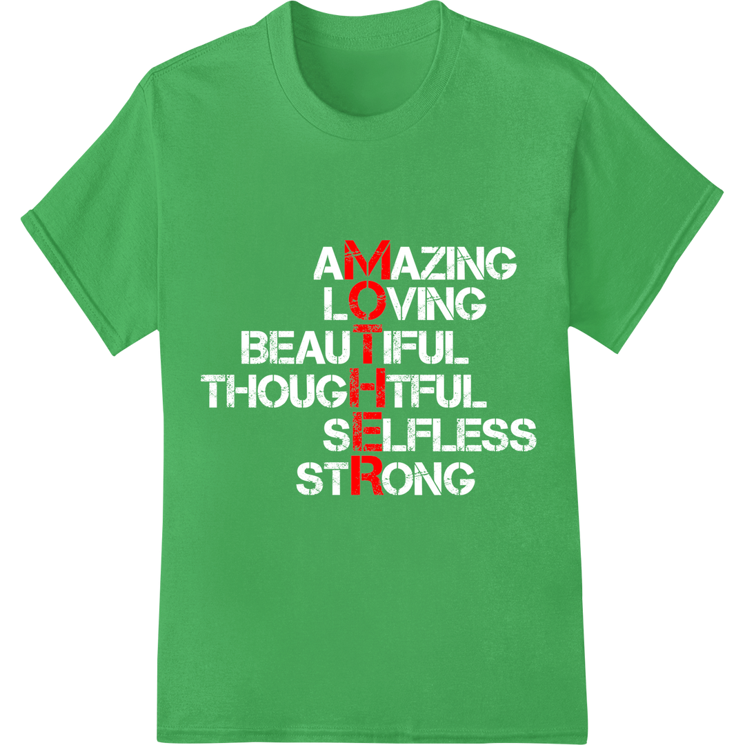 Heartfelt 'MOTHER' DTF Print for Personalized Mother's Day Gifts on green shirt - SUPERDTF-DTF Prints-DTF Transfers-Custom DTF Prints