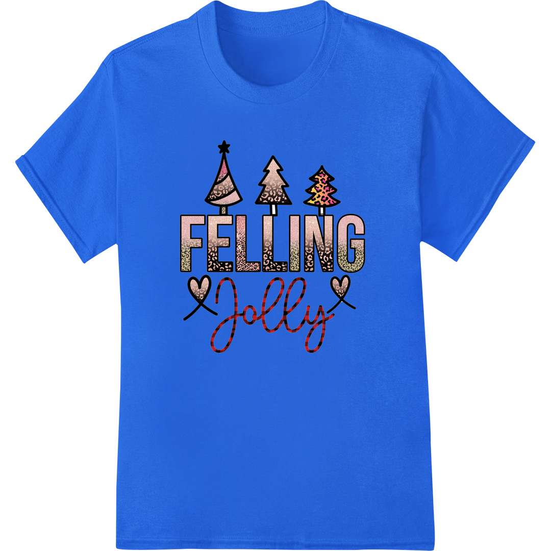 Felling Jolly: Festive Christmas Trees DTF Print Transfer on blue shirt - SUPERDTF-DTF Prints-DTF Transfers-Custom DTF Prints