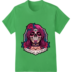 Haunting Pink Sugar Skull - Day of Dead Gothic Masterpiece made with premium professional DTF printing