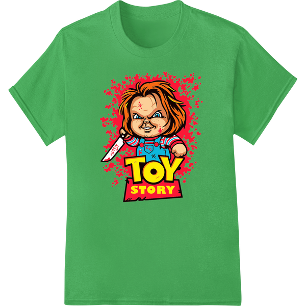 Twisted Toy Story Chucky's Playtime Nightmare DTF print featuring Chucky the killer doll in a creepy, distorted version of...