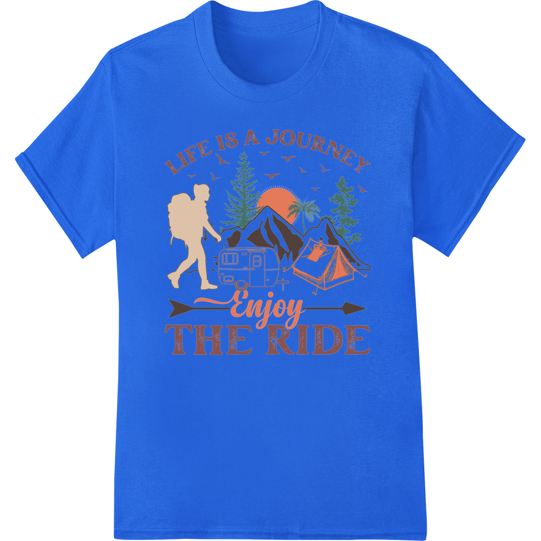 Embrace Adventure: Camper Life DTF Transfer Print on blue shirt - SUPERDTF-DTF Prints-DTF Transfers-Custom DTF Prints