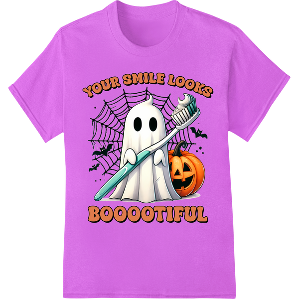 Spooky Smiles: Cute Ghost Dentist Halloween DTF Print on purple shirt - SUPERDTF-DTF Prints-DTF Transfers-Custom DTF Prints