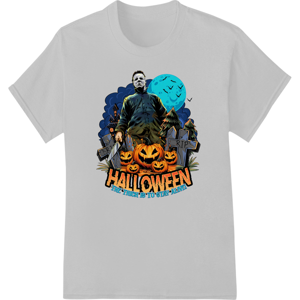 Halloween-themed heat transfer design featuring spooky elements like jack-o-lanterns and ghosts, perfect for DTF printing.