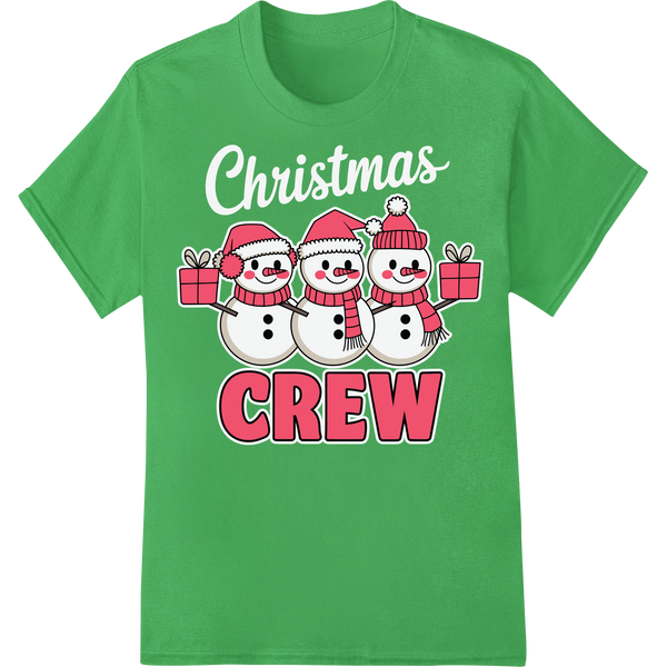 Adorable Pink Snowman Crew - Festive DTF Christmas Print on green shirt - SUPERDTF-DTF Prints-DTF Transfers-Custom DTF Prints