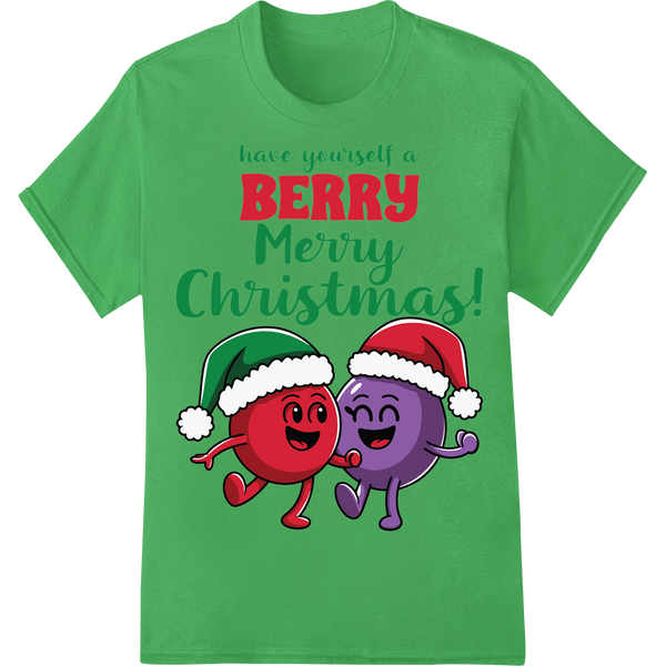 Adorable Berry Merry Punny Christmas DTF Print Transfer on green shirt - SUPERDTF-DTF Prints-DTF Transfers-Custom DTF Prints