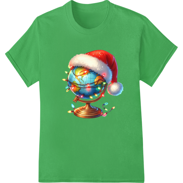 Festive Christmas Globe DTF Print Heat Transfer | Super DTF on green shirt - SUPERDTF-DTF Prints-DTF Transfers-Custom DTF Prints