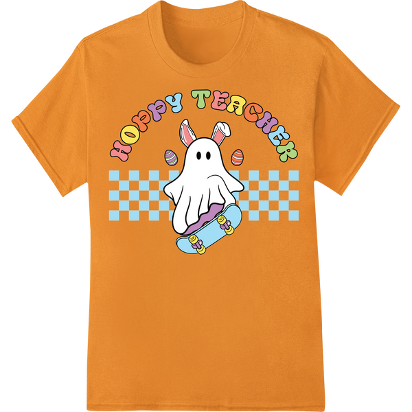 Retro Teacher Ghost: Playful DTF Print for Education Lovers on orange shirt - SUPERDTF-DTF Prints-DTF Transfers-Custom DTF Prints