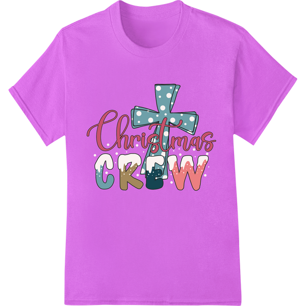 Festive 'Christmas Crew' Christian Typography DTF Print on purple shirt - SUPERDTF-DTF Prints-DTF Transfers-Custom DTF Prints